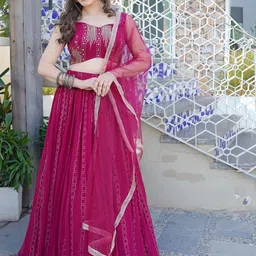 Fusionic Embroidered Mukaish Semi-Stitched Lehenga & Blouse With Dupatta-picture-51
