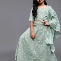 Aks Kids Girls Printed Ready to Wear Cotton Lehenga & Blouse With Dupatta-picture-49