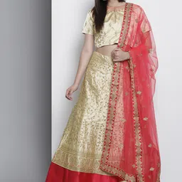 Fusionic Embroidered Beads & Stones Semi-Stitched Lehenga & Unstitched Blouse With Dupatta-image-89