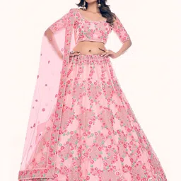 Fusionic Embroidered Thread Work Semi-Stitched Lehenga & Unstitched Blouse With Dupatta-picture-58