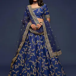 FABPIXEL Blue Embroidered Semi-Stitched Lehenga & Unstitched Blouse With Dupatta-picture-44