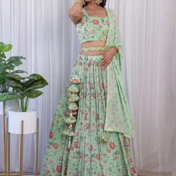 LABEL KANUPRIYA Printed Sleeveless Ready to Wear Lehenga & Blouse With Dupatta-picture-13