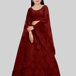 BAESD Girls Embroidered Semi-Stitched Net Lehenga & Unstitched Blouse With Dupatta-picture-16