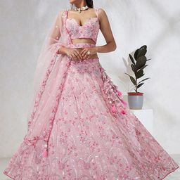 panchhi Embroidered Sequinned Semi-Stitched Lehenga & Unstitched Blouse With Dupatta-image-83