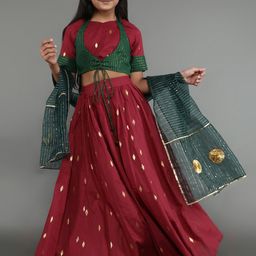 Aks Kids Girls Ready to Wear Cotton Lehenga & Blouse With Dupatta-picture-13