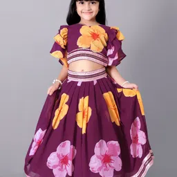 BAESD Girls Printed Flared Sleeves Silk & Georgette Ready to Wear Lehenga With Blouse-picture-15