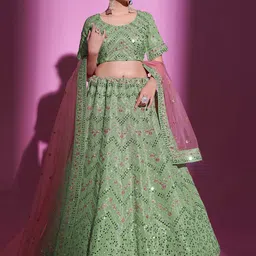 Fusionic Embellished Mirror Work Semi-Stitched Lehenga & Unstitched Blouse With Dupatta-picture-2