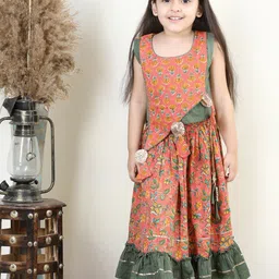 Kinder Kids Girls Ethnic Motifs Printed Ready to Wear Cotton Lehenga-image-47