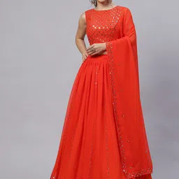 SHUBHKALA Embellished Sequinned Semi-Stitched Lehenga & Unstitched Blouse With Dupatta-picture-7