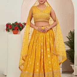 CHANSI Embroidered Sleeveless Ready to Wear Lehenga & Blouse With Dupatta-picture-54