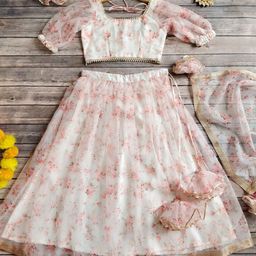 LABEL KANUPRIYA Girls Printed Organza Ready to Wear Lehenga & Blouse With Dupatta-picture-32