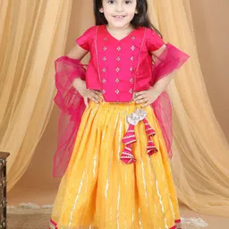 Kinder Kids Girls Embroidered Foil Print Ready to Wear Lehenga & Blouse With Dupatta-image-65