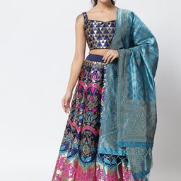 DIVASTRI Navy Blue & Rose Gold Semi-Stitched Lehenga & Unstitched Blouse With Dupatta-picture-31