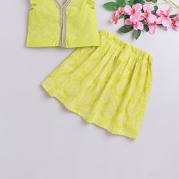 MANY FROCKS & Girls Printed V-Neck Flutter Sleeves Cotton Ready to Wear Lehenga Set-picture-20