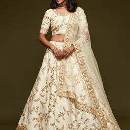 FABPIXEL White Embroidered Sequinned Semi-Stitched Lehenga & Unstitched Choli & Dupatta-28
