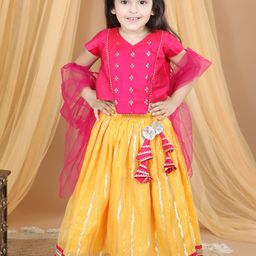 Kinder Kids Girls Embroidered Foil Print Ready to Wear Lehenga Choli With Dupatta-picture-18