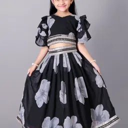 BAESD Girls Printed Flared Sleeves Silk & Georgette Ready to Wear Lehenga With Blouse-image-90