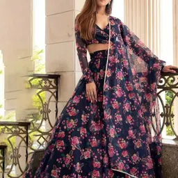 BAESD Floral Printed Semi-Stitched Lehenga & Unstitched Blouse With Dupatta-picture-14