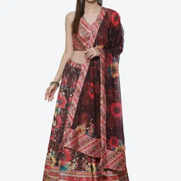 Biba Women Brown & Red Printed Ready to Wear Lehenga & Blouse With Dupatta-picture-34