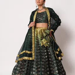 SHUBHKALA Embellished Sequinned Semi-Stitched Lehenga & Unstitched Blouse With Dupatta-picture-6