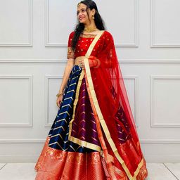 Fabcartz Ethnic Motifs Woven Design Embroidered Semi-Stitched Lehenga Choli-image-92