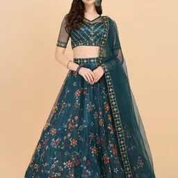 BAESD Embroidered Thread Work Semi-Stitched Lehenga & Unstitched Blouse With Dupatta-8