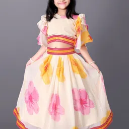 BAESD Girls Printed Flared Sleeves Silk & Georgette Ready to Wear Lehenga With Blouse-image-89