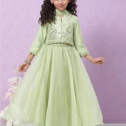 Biba Girls Embroidered Mirror Work Shibori Ready to Wear Lehenga & Blouse With Dupatta-image-85
