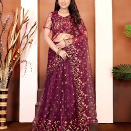 DDRS FASHION Embroidered Sequinned Semi-Stitched Lehenga & Unstitched Blouse With Dupatta-image-85