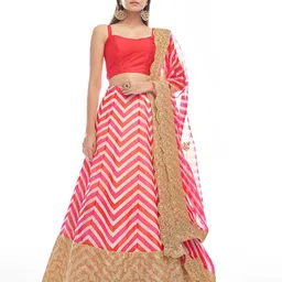 Fusionic Embroidered Semi-Stitched Organza Lehenga & Unstitched Blouse With Dupatta-image-99