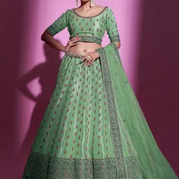 Fusionic Embroidered Thread Work Semi-Stitched Lehenga & Unstitched Blouse With Dupatta-image-27
