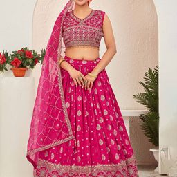 CHANSI Embroidered Sleeveless Ready to Wear Lehenga & Blouse With Dupatta-picture-19