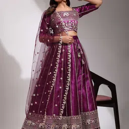 Fabcartz Embellished Sequinned Semi-Stitched Lehenga & Unstitched Blouse With Dupatta-50