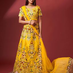 Trendmalls Embroidered Sequinned Semi-Stitched Lehenga & Unstitched Blouse With Dupatta-picture-6
