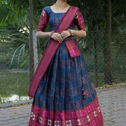 Fabcartz Woven Design Semi-Stitched Lehenga & Unstitched Blouse With Dupatta-picture-14