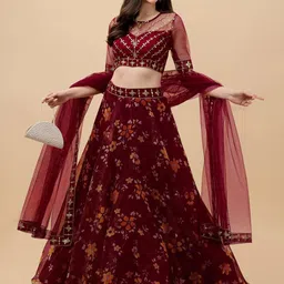 BAESD Embroidered Sequinned Semi-Stitched Lehenga & Unstitched Blouse With Dupatta-55