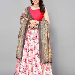 Kaizen TEXO FAB Pink & Grey Printed Semi-Stitched Lehenga & Unstitched Blouse With Dupatta-33