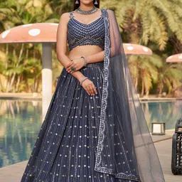 FABPIXEL Ethnic Motifs Embroidered Sequinned Semi-Stitched Lehenga & Blouse With Dupatta-picture-58