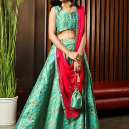 AKS Couture Woven Design Beads & Stones Ready to Wear Silk Lehenga & Blouse With Dupatta-19