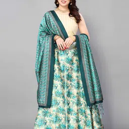 Kaizen TEXO FAB Teal & Cream-Coloured Printed Semi-Stitched Lehenga & Unstitched Blouse With Dupatta-9
