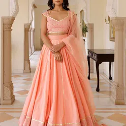Ragavi Embroidered V-Neck Cotton Ready to Wear Lehenga & Blouse With Dupatta-picture-37