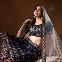 THE52 Embroidered Thread Work Semi-Stitched Lehenga & Unstitched Blouse With Dupatta-picture-15
