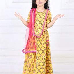 Kinder Kids Girls Printed Block Print Ready to Wear Lehenga & Blouse With Dupatta-8