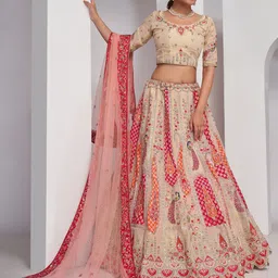 ODETTE Embroidered Organza Semi Stitched Lehenga & Unstitched Blouse With Dupatta-picture-13