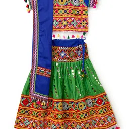 BANJARA INDIA Girls Embroidered Mirror Work Ready to Wear Lehenga & Blouse With Dupatta-picture-14