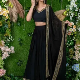 Kedar Fab Embroidered V-Neck Semi-Stitched Lehenga & Unstitched Blouse With Dupatta-46