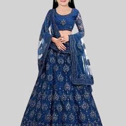 BAESD Girls Embroidered Semi-Stitched Net Lehenga & Unstitched Blouse With Dupatta-picture-5