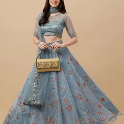 BAESD Embroidered Thread Work Semi-Stitched Lehenga & Unstitched Blouse With Dupatta-10