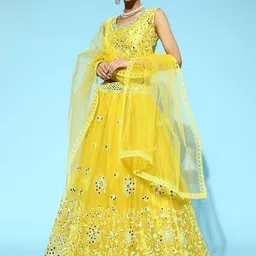 Chhabra 555 Women Yellow Embellished Mirror Work Made to Measure Lehenga Choli-picture-29
