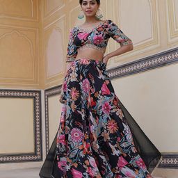 AKS Couture Floral Printed Ready to Wear Lehenga & Blouse With Dupatta-image-4